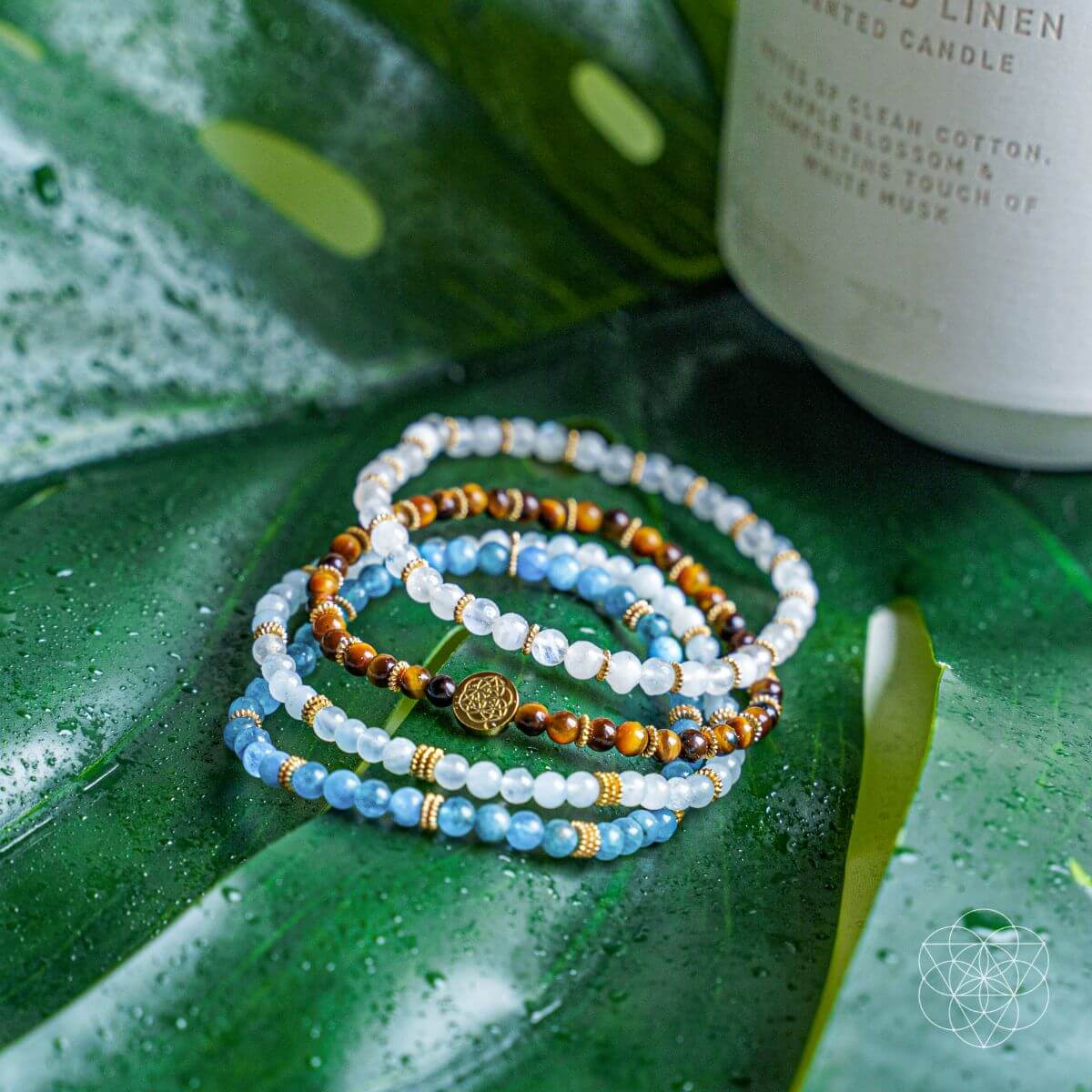 Endless Abundance Bracelet Pack of 4 – Tiger’s Eye, Apatite, Moonstone & Aquamarine