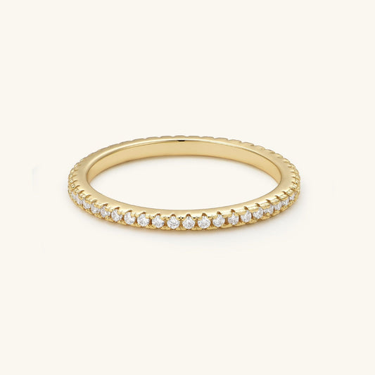 Gold CZ eternity ring with 2 mm band and pavé stones
