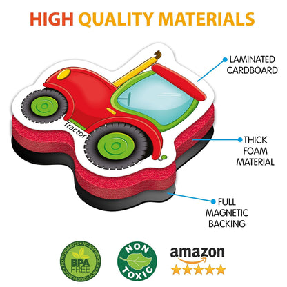 Foam tractor magnet made with thick foam and full magnetic backing, laminated cardboard