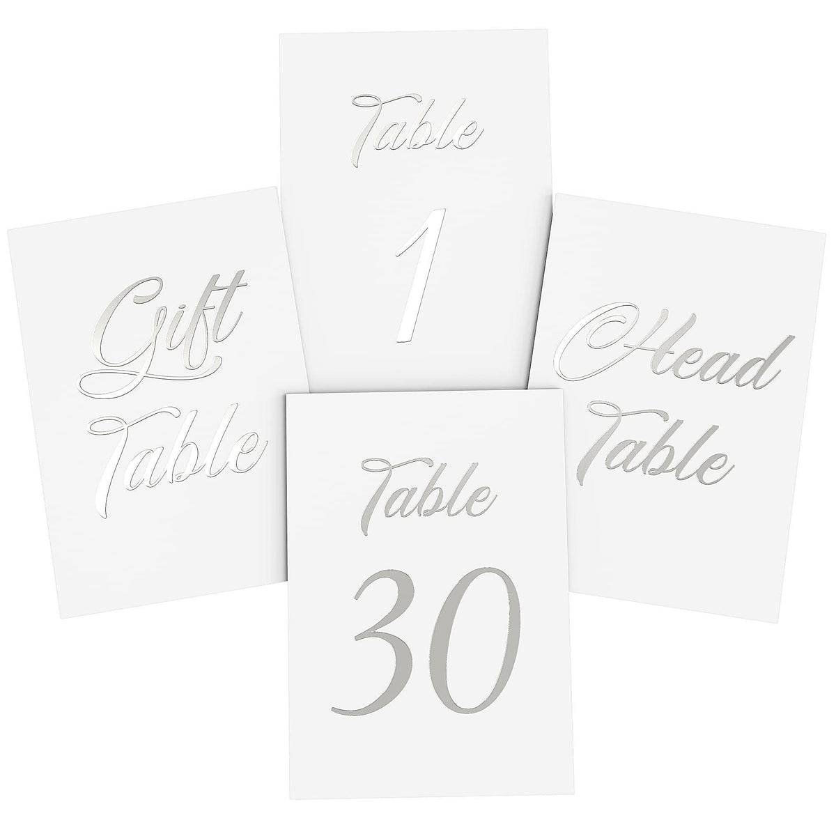 Gold foil calligraphy table number cards set, showing 'Table 1' and 'Table 30'