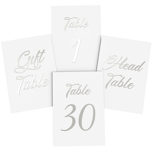 Gold foil calligraphy table number cards set, showing 'Table 1' and 'Table 30'