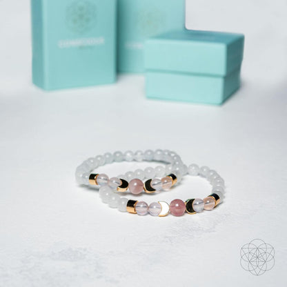 New Beginnings Bracelet – Rose Quartz & Moonstone with Crescent Moon Details