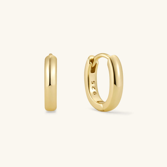 Gold oval huggie hoop earrings, 11mm, 2.5mm thick, polished finish