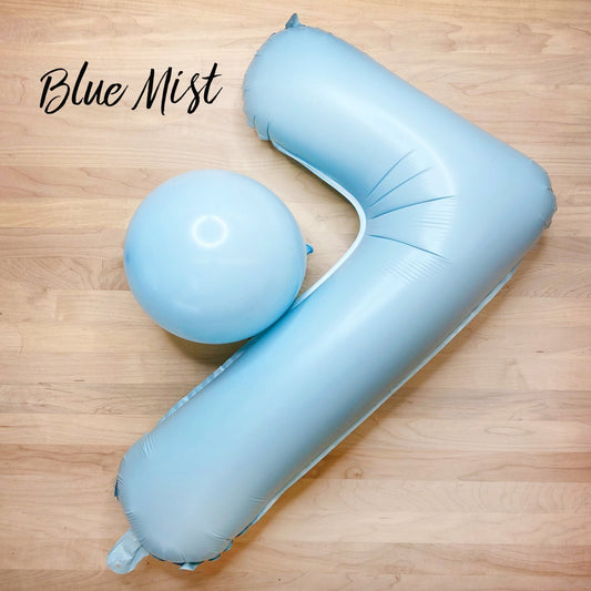 Pastel blue foil number balloon 4, 32-inch giant balloon with hanging loops