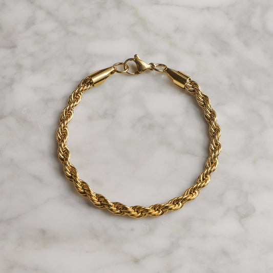 Gold rope chain bracelet with lobster clasp, 5 mm wide links