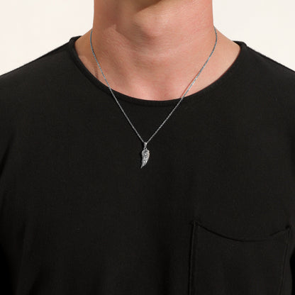 Silver angel wing pendant necklace set with rope chain