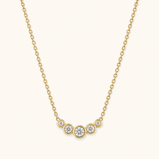 Gold-filled necklace with round diamond bezel cluster and linked gold chain