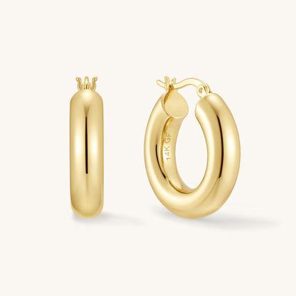 Gold-filled chunky hoop earrings with smooth rounded tube design