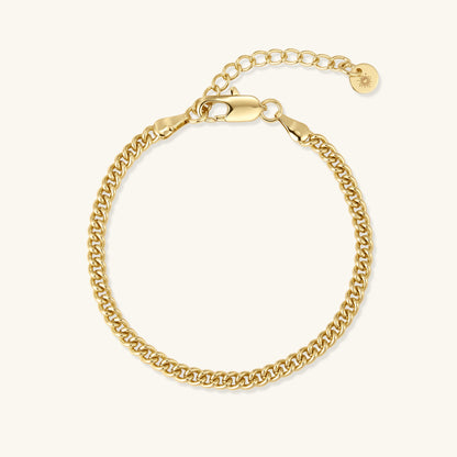 Gold curb chain bracelet with hinged clasp and round link texture