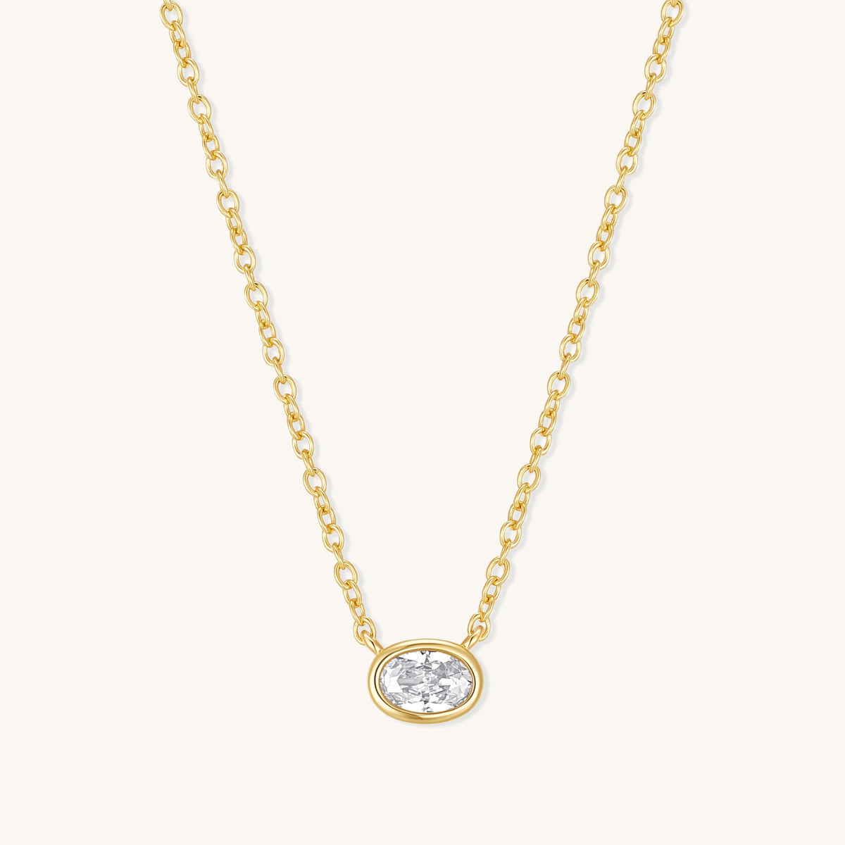 Gold-filled oval diamond pendant necklace with single oval stone drop