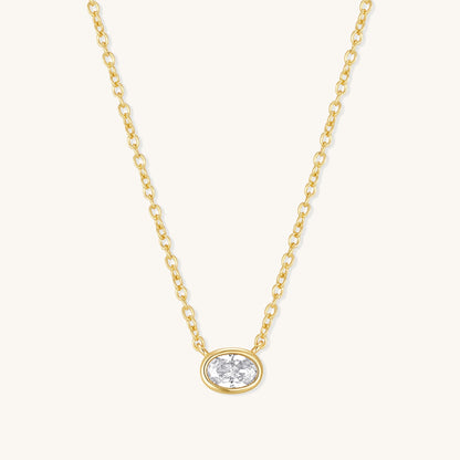 Gold-filled oval diamond pendant necklace with single oval stone drop