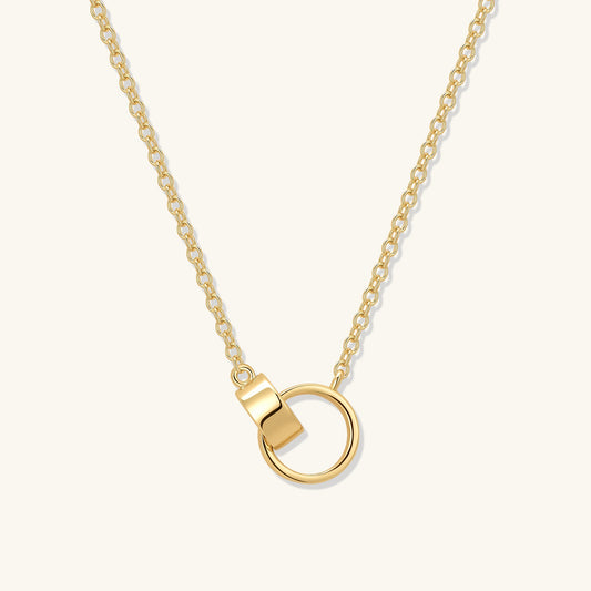 Gold-filled interlocking ring pendant necklace with gold-tone chain