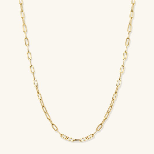 14K gold-filled paperclip chain necklace with smooth oval links, 2.5 mm