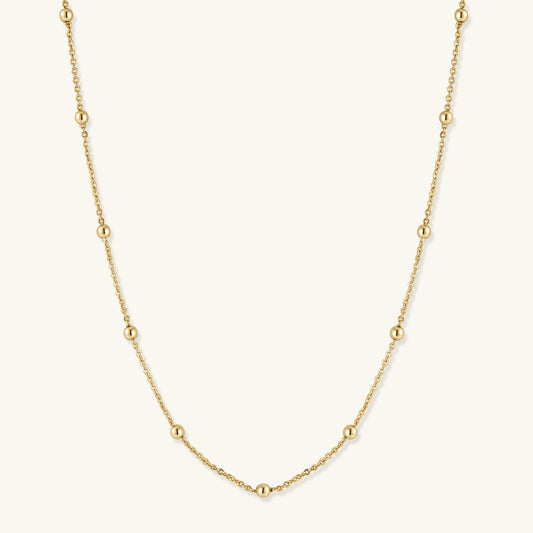 Gold satellite chain necklace with small bead stations, adjustable length