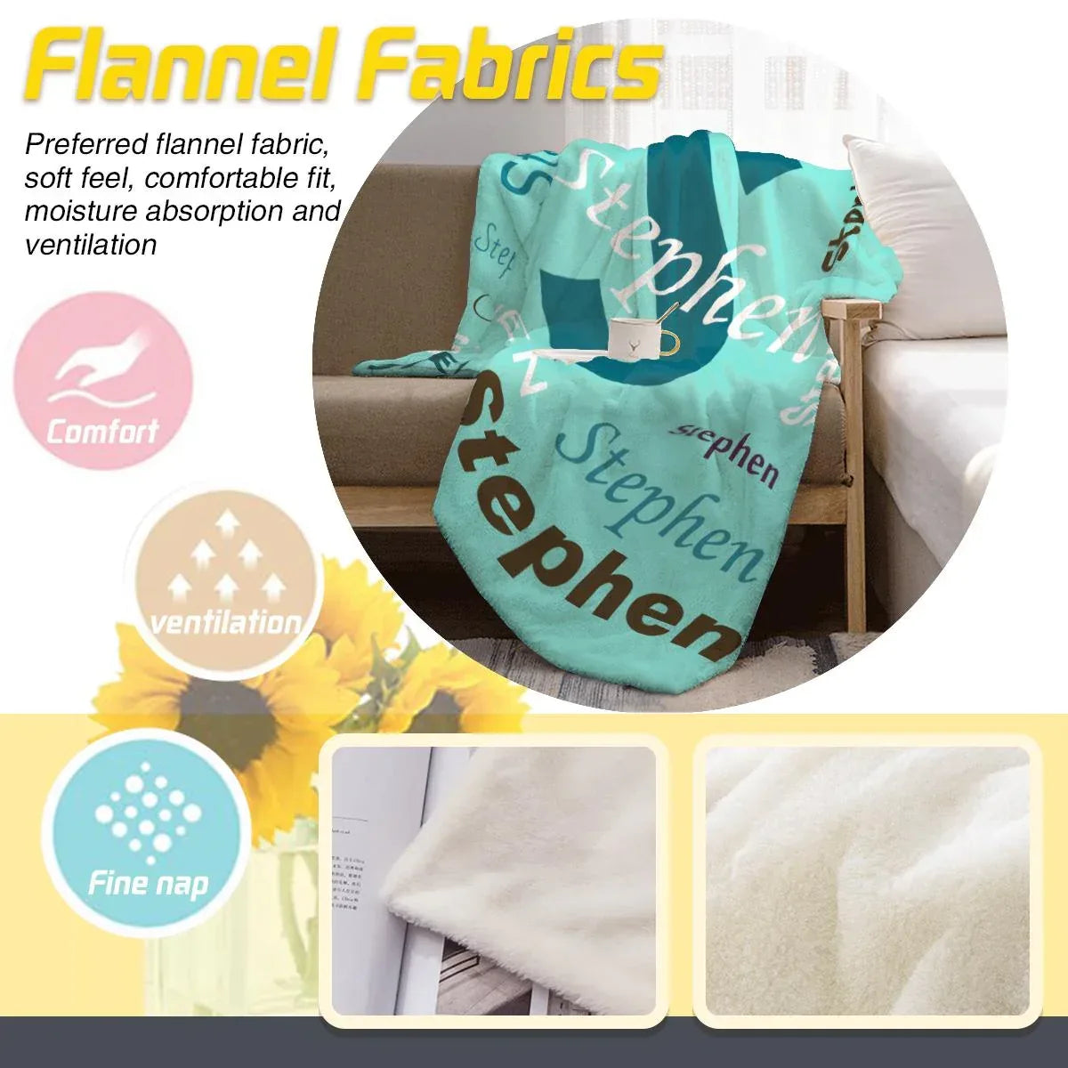 Your Letter & Name, Personalized Name Blanket, Soft Flannel Fleece Throw, Mint Green Navy - Dream Dragons