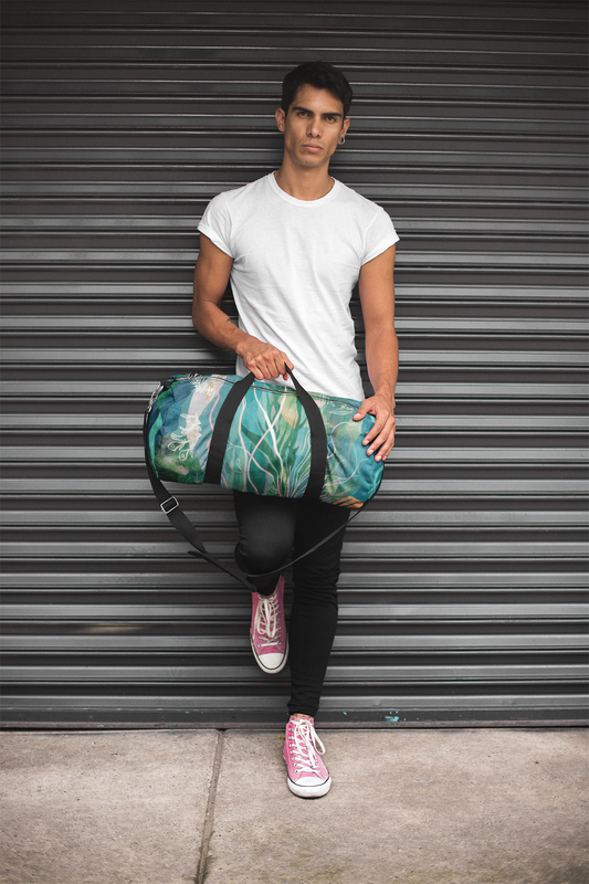 Green Ocean Duffel Bag - Watercolor Underwater Ocean Art Barrel Duffel in Teal, Aqua, and Emerald with Coral and Kelp, Ocean Lover Gift in Small or Large