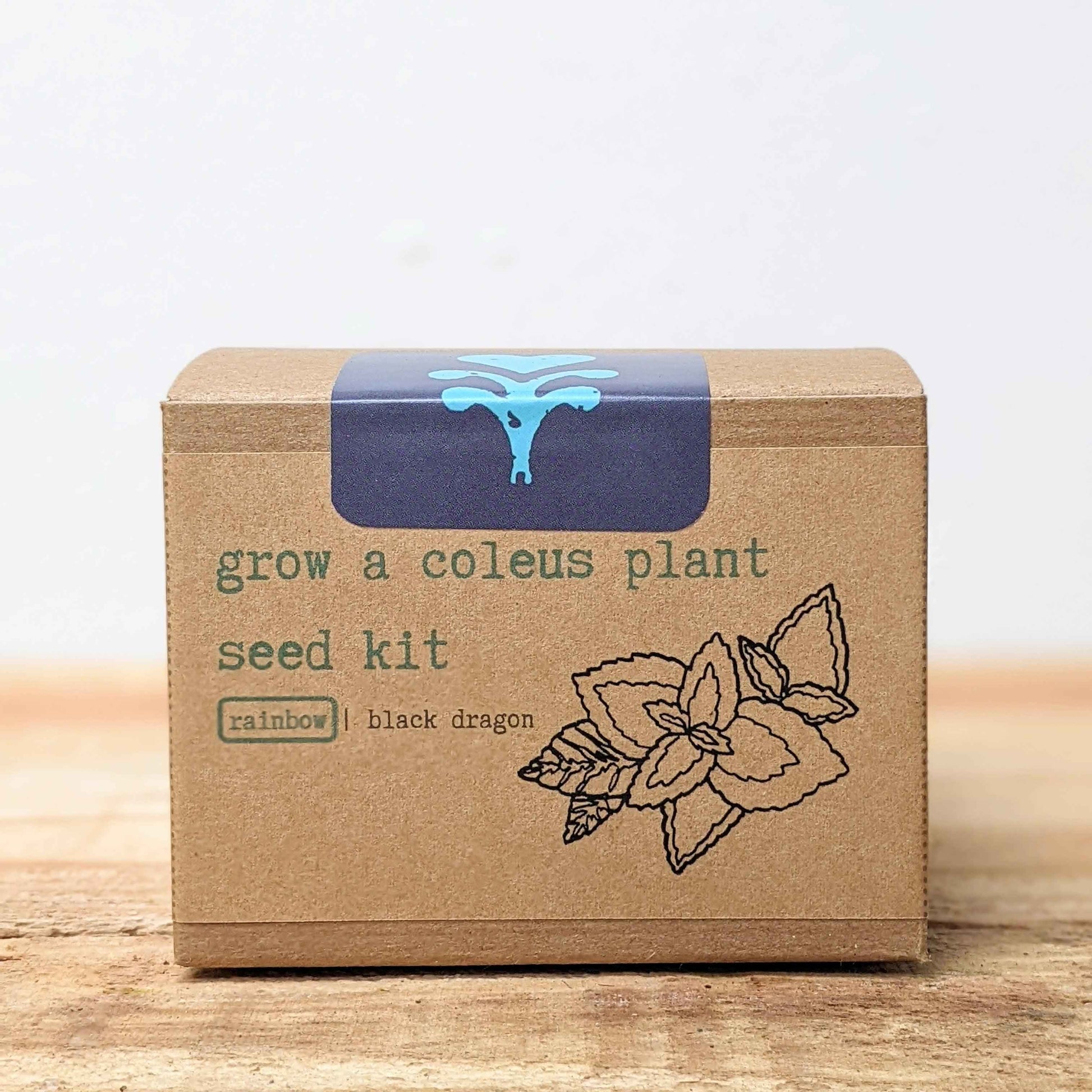 Coleus seed kit box with illustrated coleus flower and grow-your-kit label