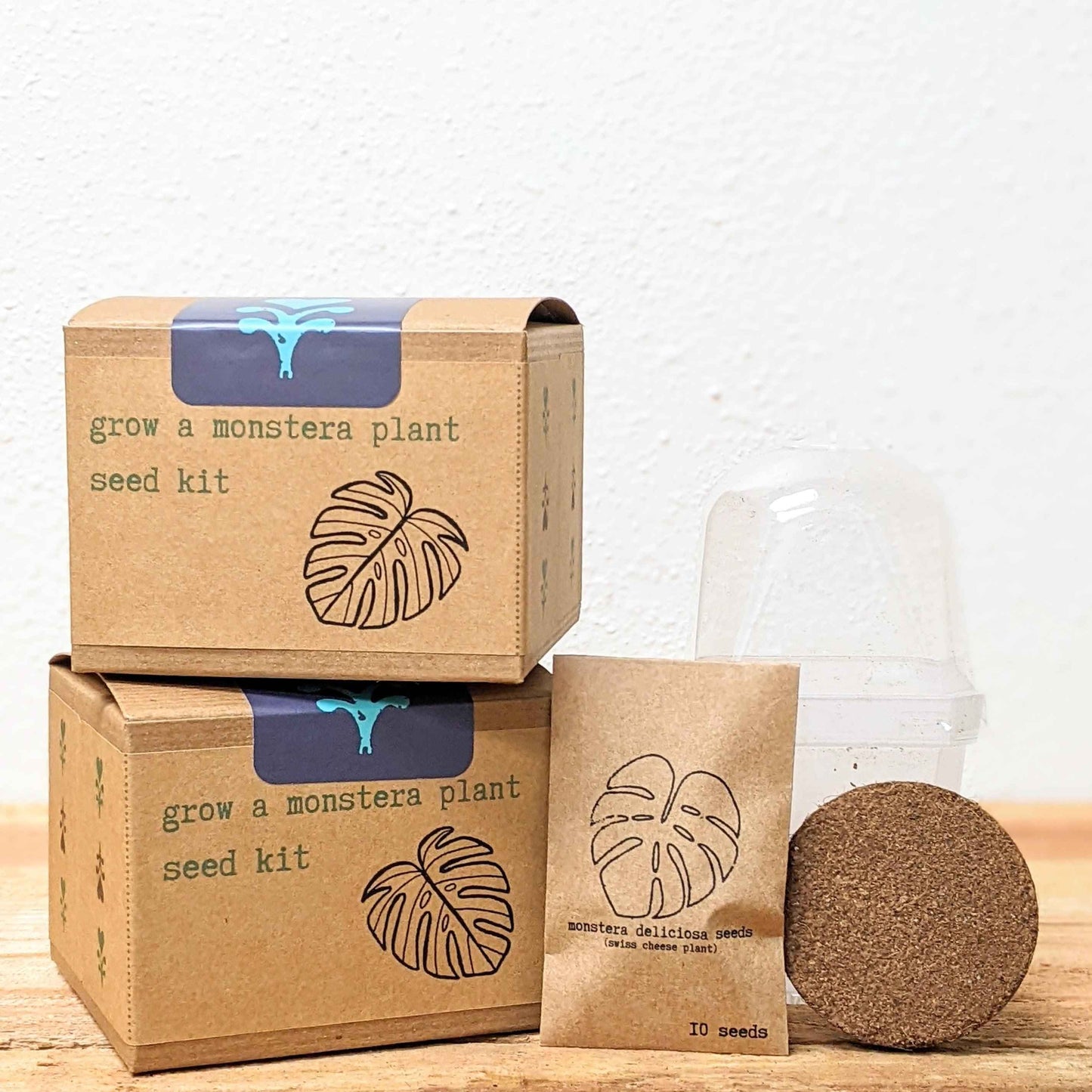Grow a Monstera seed kit packaging set with seed packet labeled 10 seeds