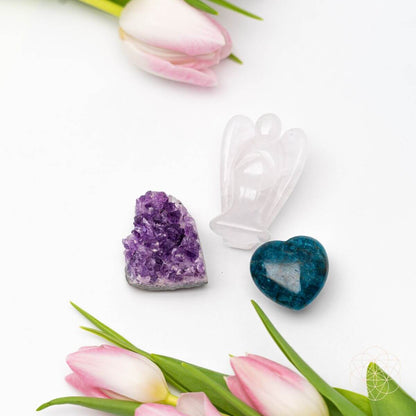 Guardian Car Crystals of Protection – 3-Piece Clear Quartz Angel, Amethyst & Apatite Heart Vent Clip Set