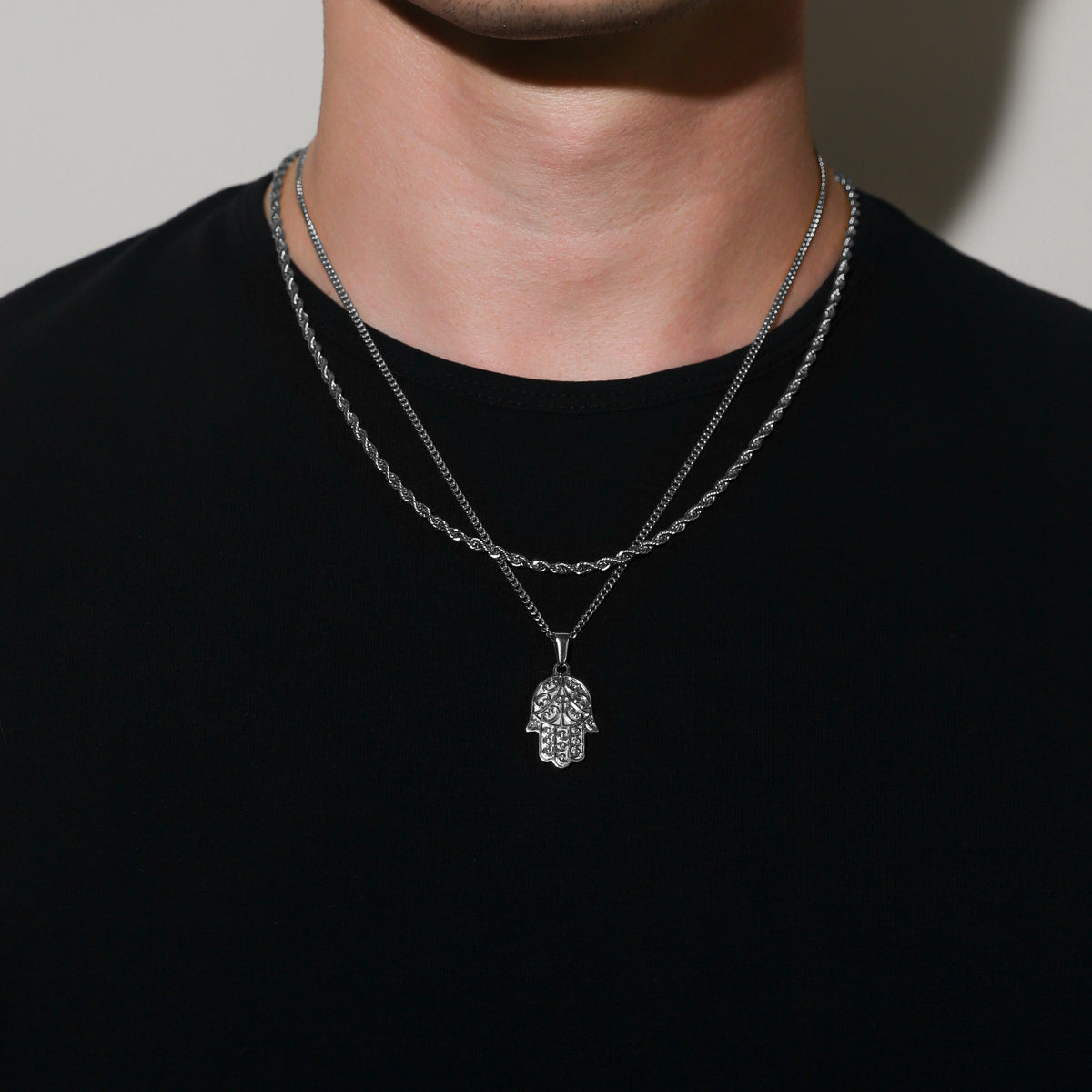 Hamsa Pendant Necklace | 316L Steel, 20.8-Inch Curb Chain