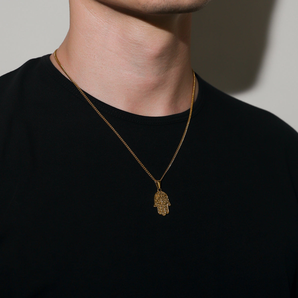 Hamsa Pendant Necklace | 316L Steel, 20.8-Inch Curb Chain
