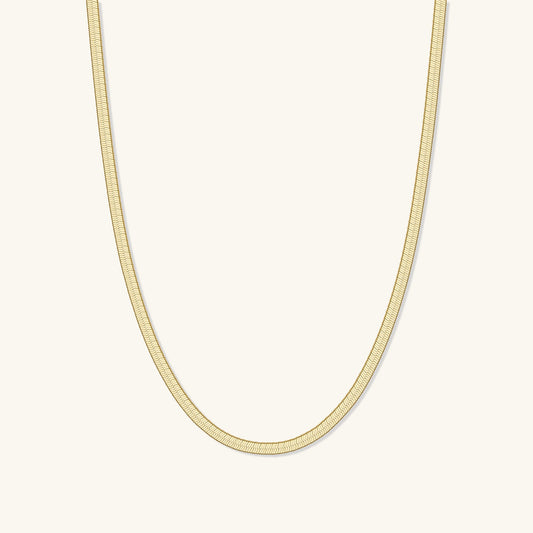 Thin herringbone link necklace with gold-plated finish, adjustable chain