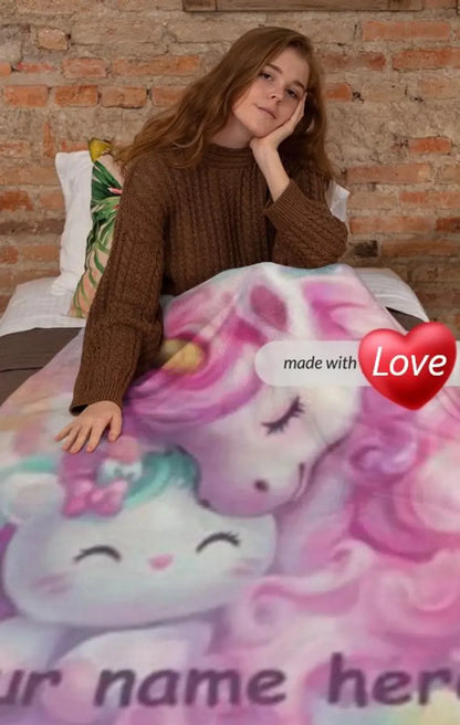 Personalized Unicorn Hello Kitty Fleece Blanket: Custom Name Throw - Dream Dragons