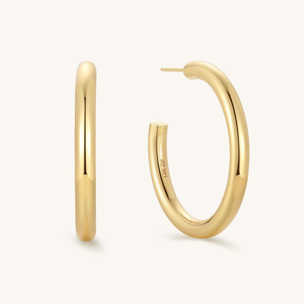 Gold-filled 30mm hoop earrings, smooth rounded open hoop pair