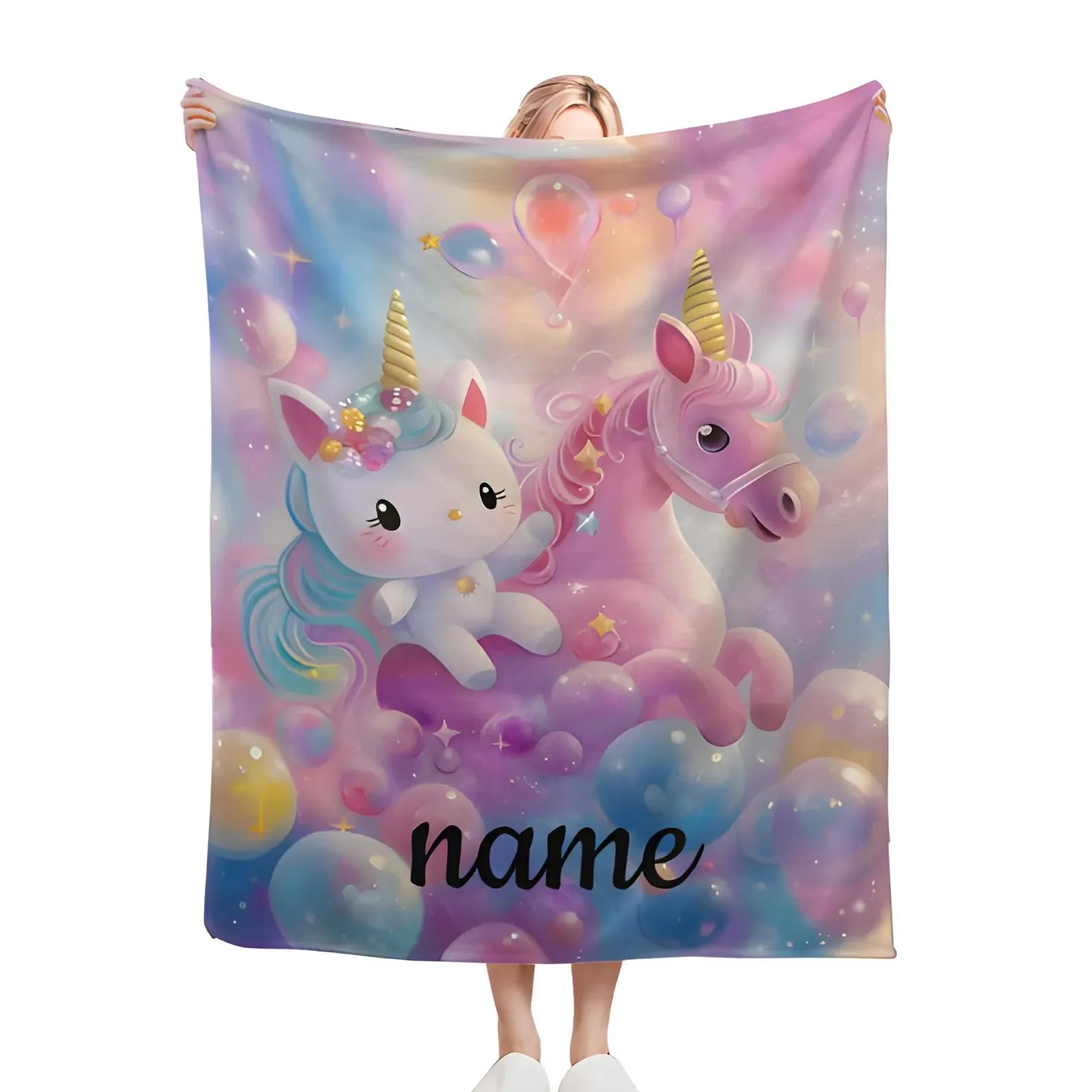 Personalized Kitty& Unicorn Fleece Blanket: Custom Name Throw, Soft Flannel - Dream Dragons