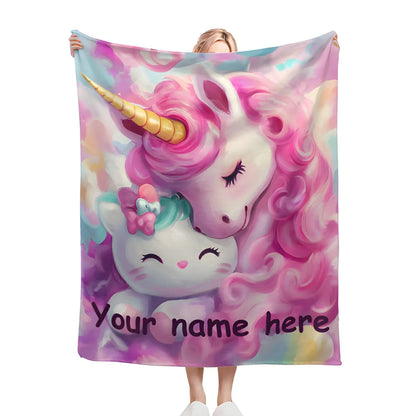 Personalized Unicorn Hello Kitty Fleece Blanket: Custom Name Throw - Dream Dragons