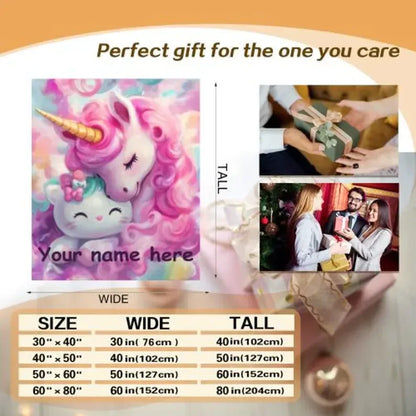 Personalized Unicorn Hello Kitty Fleece Blanket: Custom Name Throw - Dream Dragons