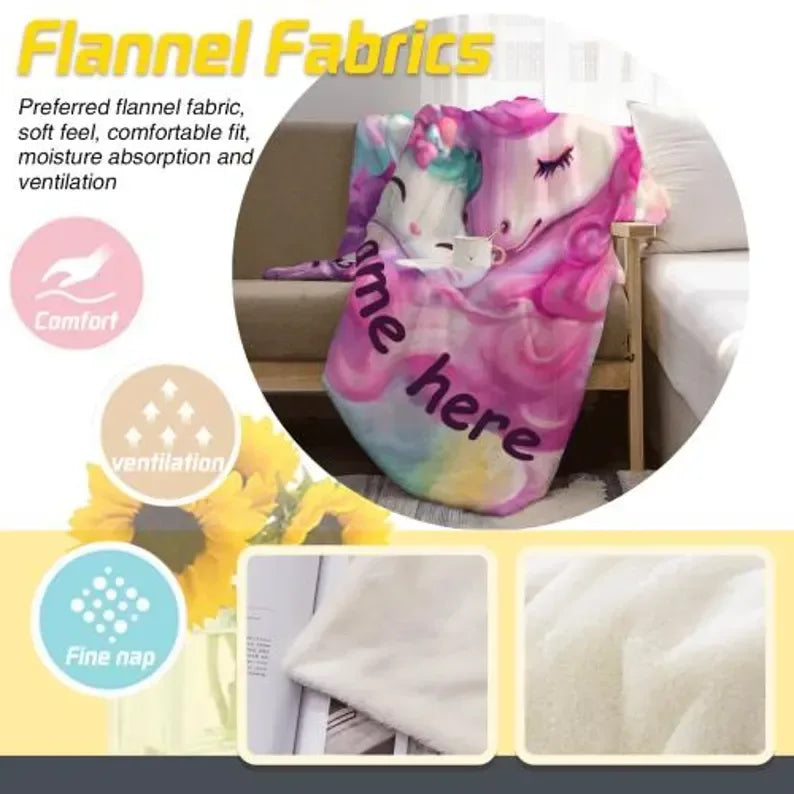 Personalized Unicorn Hello Kitty Fleece Blanket: Custom Name Throw - Dream Dragons