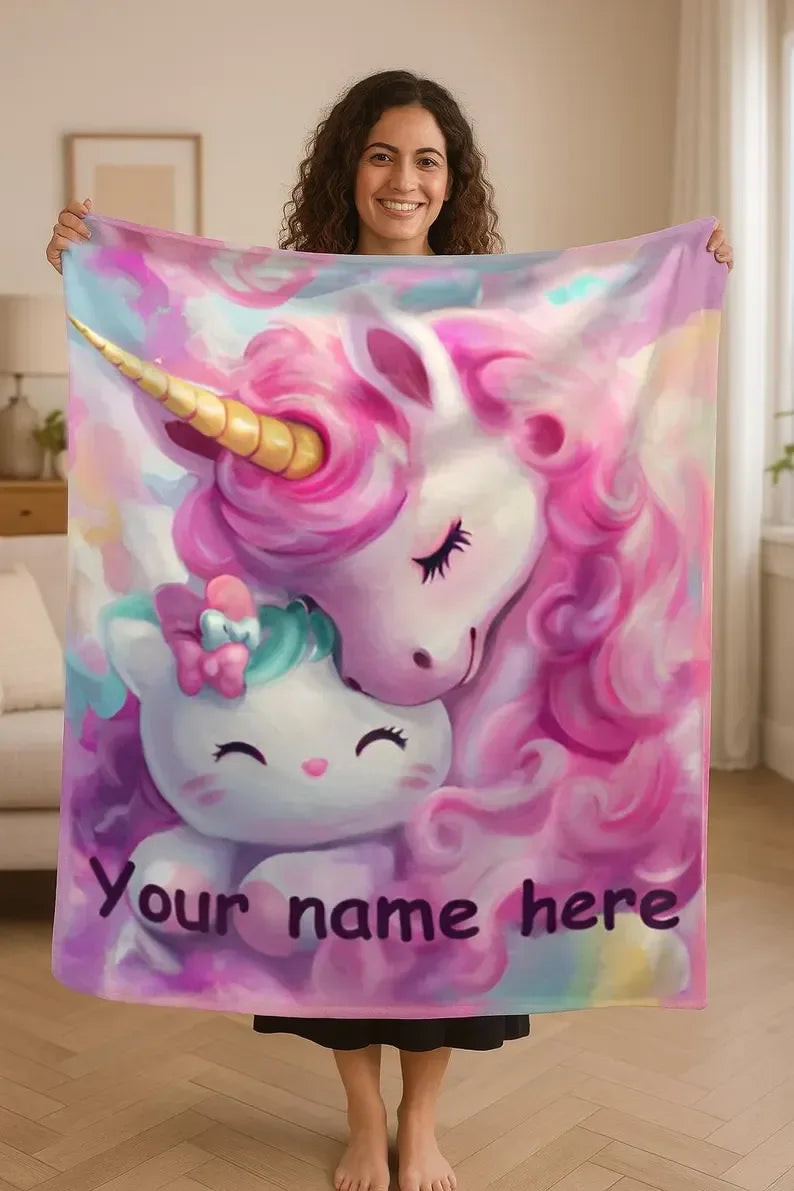 Personalized Unicorn Hello Kitty Fleece Blanket: Custom Name Throw - Dream Dragons
