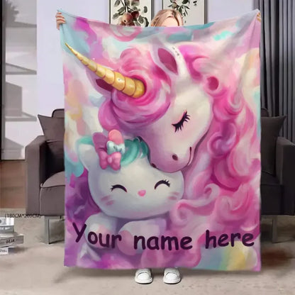 Personalized Unicorn Hello Kitty Fleece Blanket: Custom Name Throw - Dream Dragons