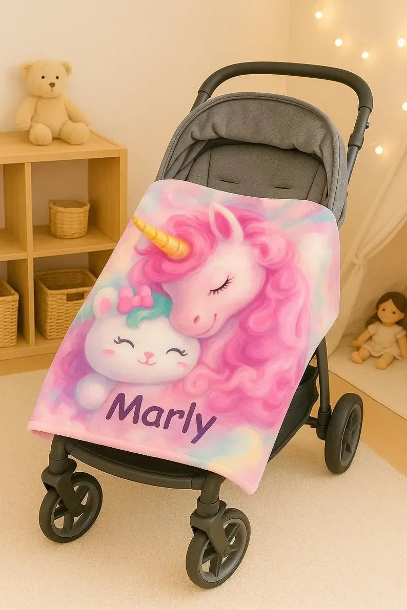 Personalized Unicorn Hello Kitty Fleece Blanket: Custom Name Throw - Dream Dragons