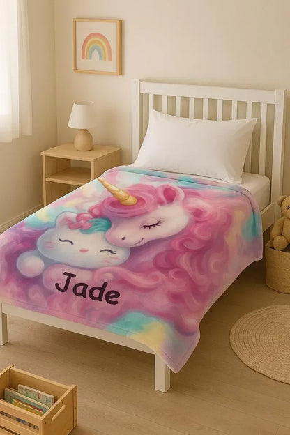 Personalized Unicorn Hello Kitty Fleece Blanket: Custom Name Throw - Dream Dragons