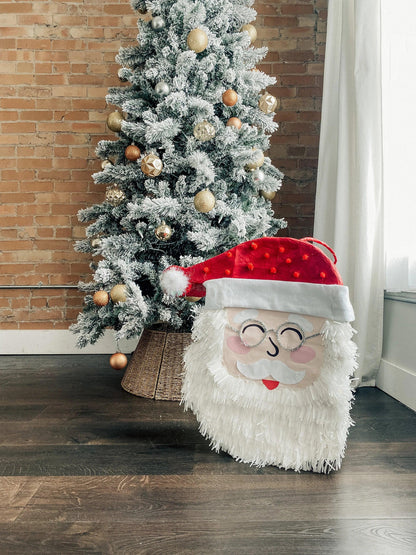 Handmade Santa Claus piñata with red hat and white beard, candy holder, 22-inch