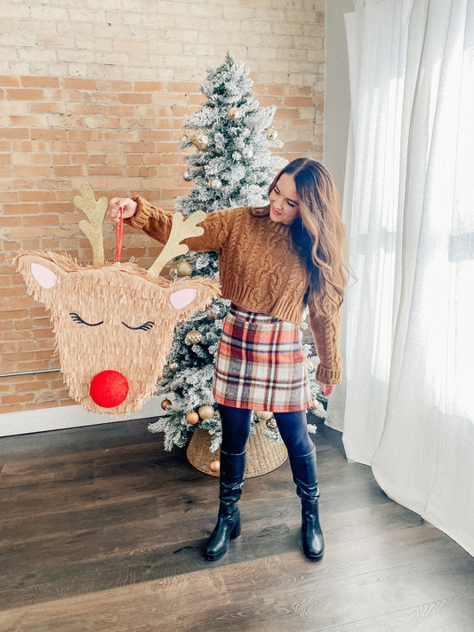 🦌 Rudolph Reindeer Piñata – Handmade Christmas Party Decoration & Candy Holder