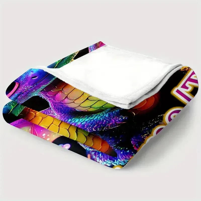 Personalized Glowing Rainbow Dragon Blanket: Soft Flannel Fleece Throw - Dream Dragons