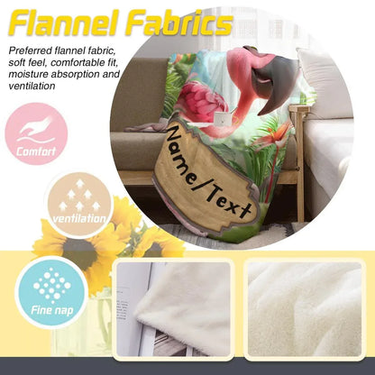 Personalized Flamingo Blanket, Cartoon Bird: Super Soft Name Gift, Pink and Green Bedroom Throw - Dream Dragons