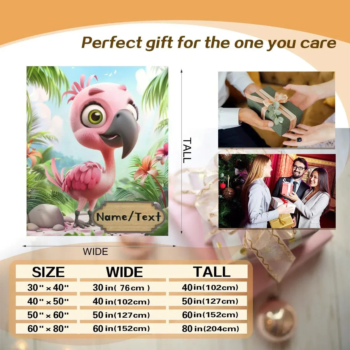 Personalized Flamingo Blanket, Cartoon Bird: Super Soft Name Gift, Pink and Green Bedroom Throw - Dream Dragons