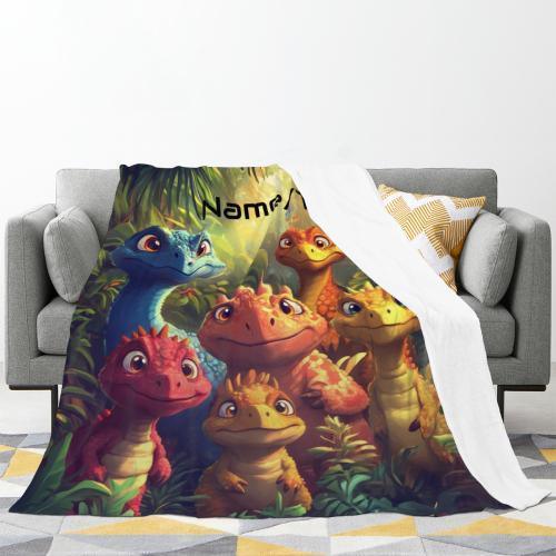 Custom Dinosaur Name Blanket: Soft Flannel Kids Throw - Dream Dragons