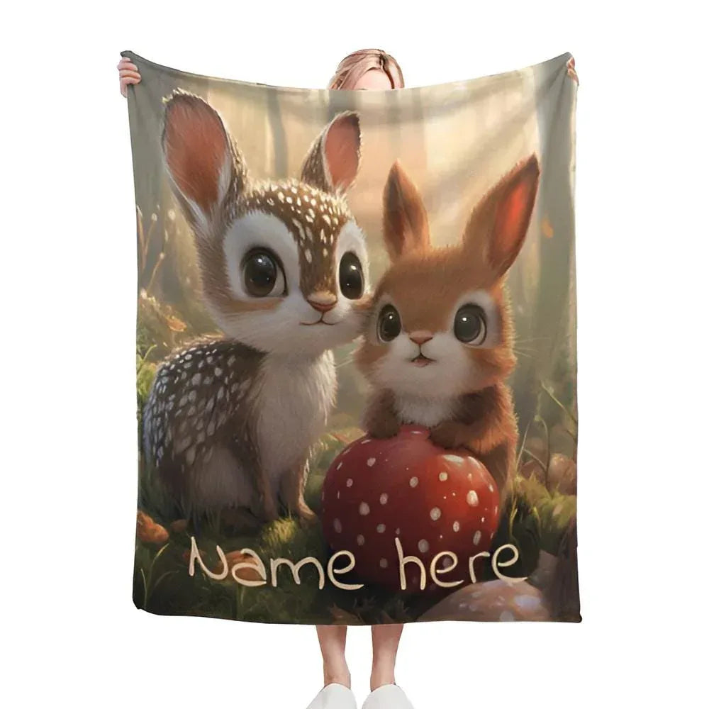 Personalized Bunny & Deer Snuggle Blanket: Soft Flannel Fleece Throw, Name Gift - Dream Dragons