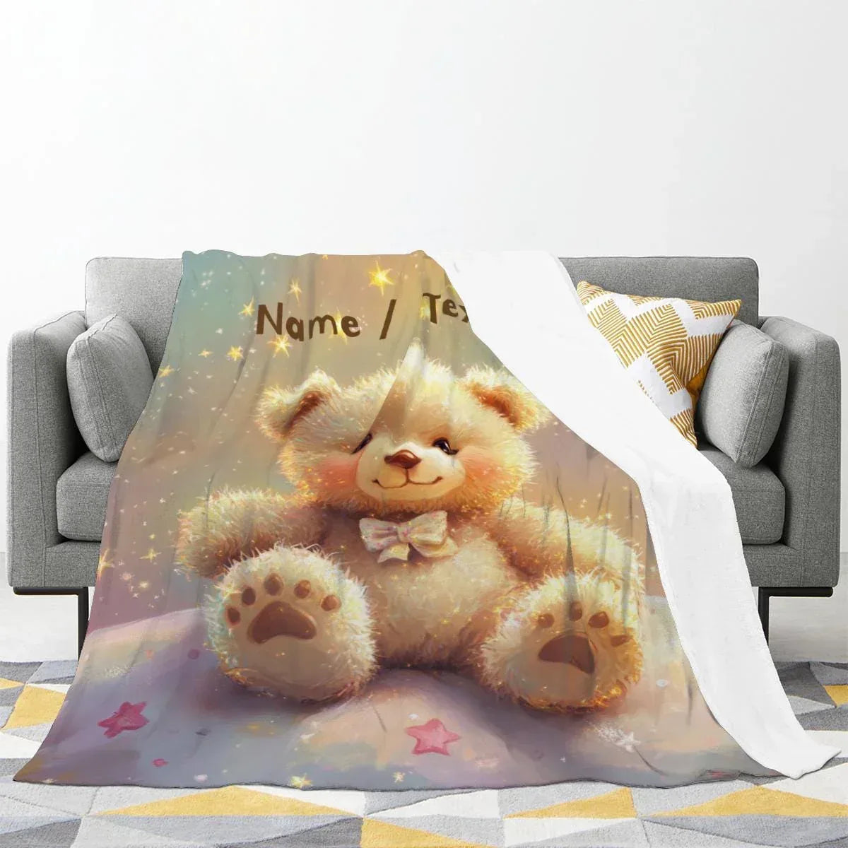 Personalized Teddy Bear Plush Blanket, Snuggly Throw, Soft Flannel Fleece, Super Soft Name Gift - Dream Dragons