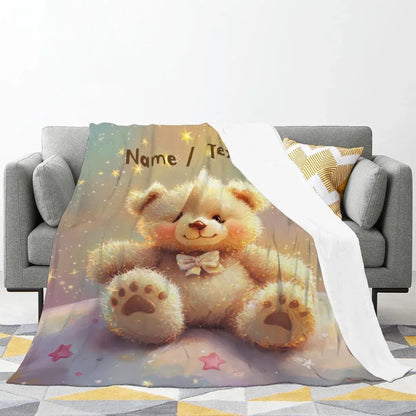 Personalized Teddy Bear Plush Blanket, Snuggly Throw, Soft Flannel Fleece, Super Soft Name Gift - Dream Dragons