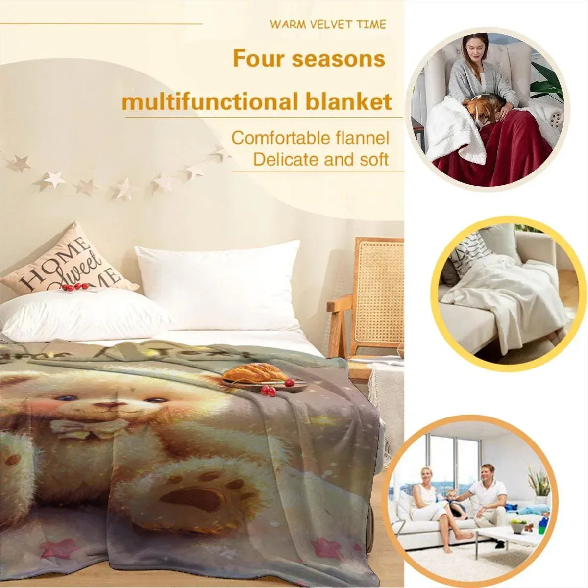 Personalized Teddy Bear Plush Blanket, Snuggly Throw, Soft Flannel Fleece, Super Soft Name Gift - Dream Dragons