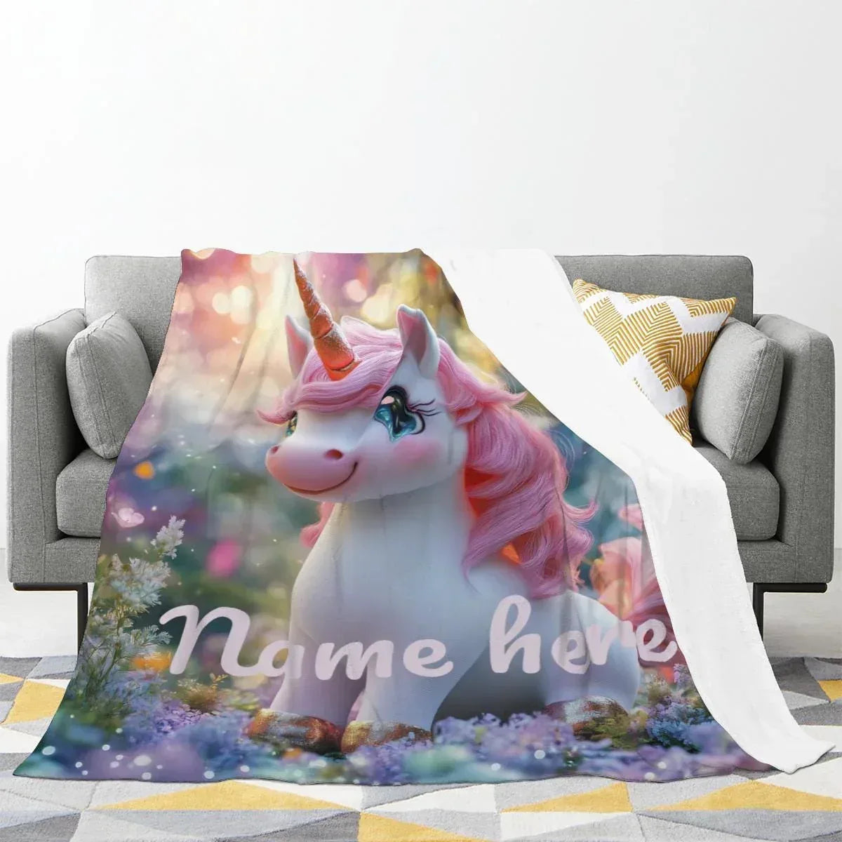 Personalized Unicorn Blanket: Magical Pink Name Gift, Soft Flannel Fleece Throw - Dream Dragons