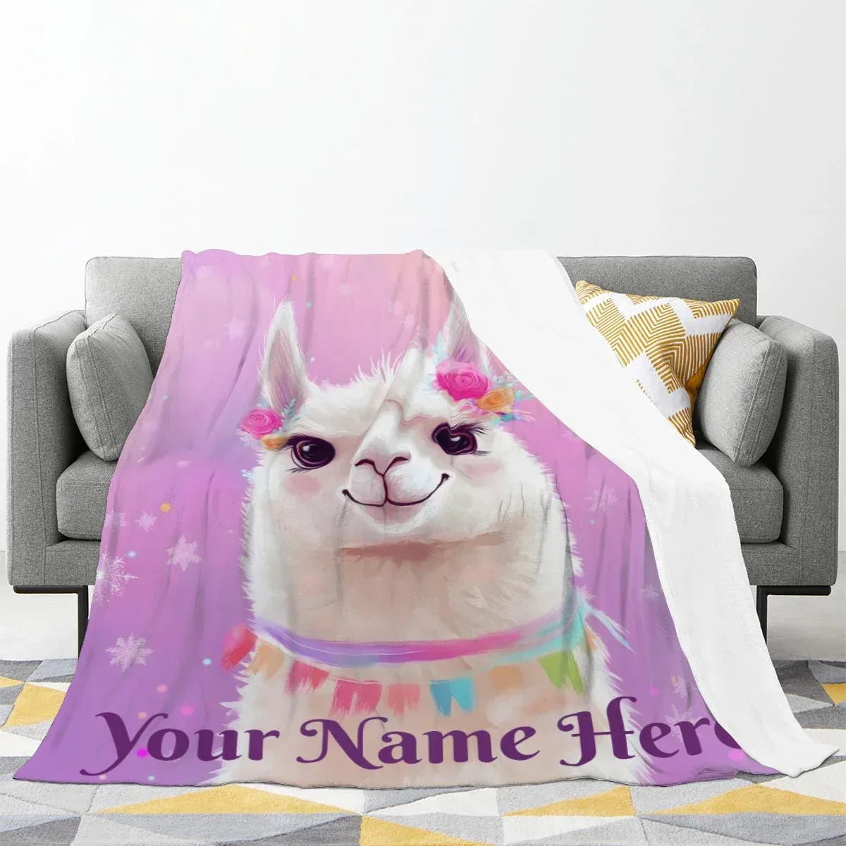 Personalized Llama Fleece Blanket: Alpaca Custom Name Throw - Dream Dragons