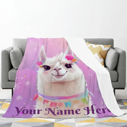 Personalized Llama Fleece Blanket: Alpaca Custom Name Throw - Dream Dragons
