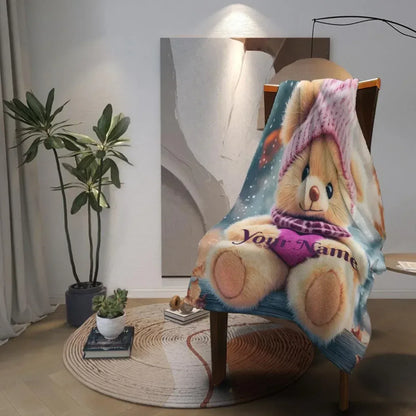 Personalized Snow Teddy Bear Plush Blanket: Flannel Fleece Snuggle Throw, Super Soft Name Gift - Dream Dragons